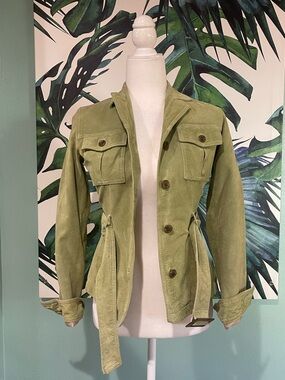 Eddie Bauer Olive Utility Seattle Suede Jacket with Waist Tie